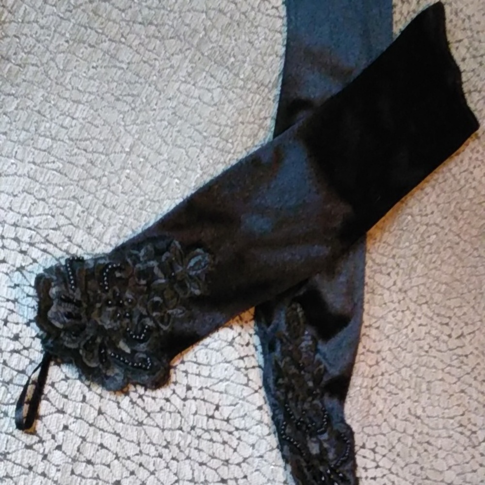 Long satin beaded lace formal gloves